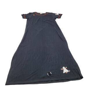 Vintage Michael Simon Halloween black maxi dress embroidered ghosts spiders art